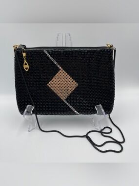 Vintage Marlo Metal Mesh Evening Shoulder Bag Purse black Chain Handle
